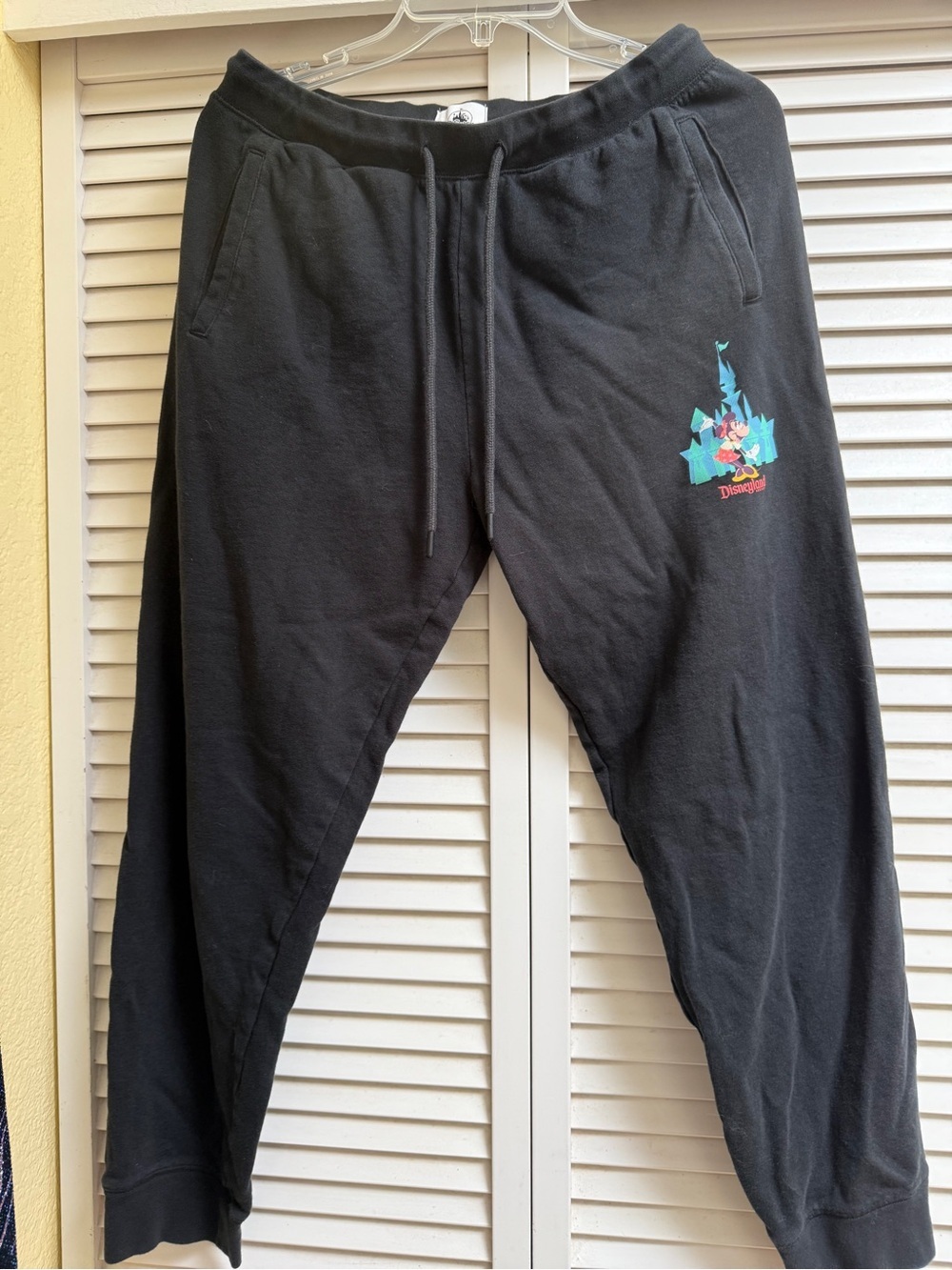 Disney Women’s Sz M Black Fleece Jogger Sweatpants Minnie Castle Disneyland